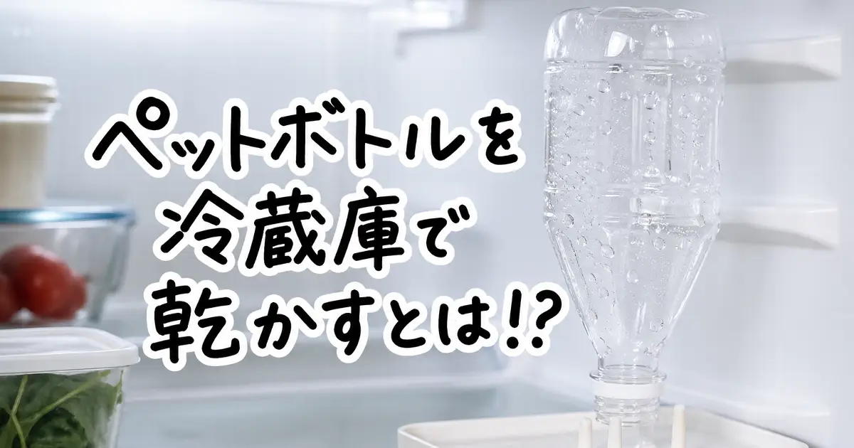 冷蔵庫の中で逆さにしたペットボトルを乾かしている様子