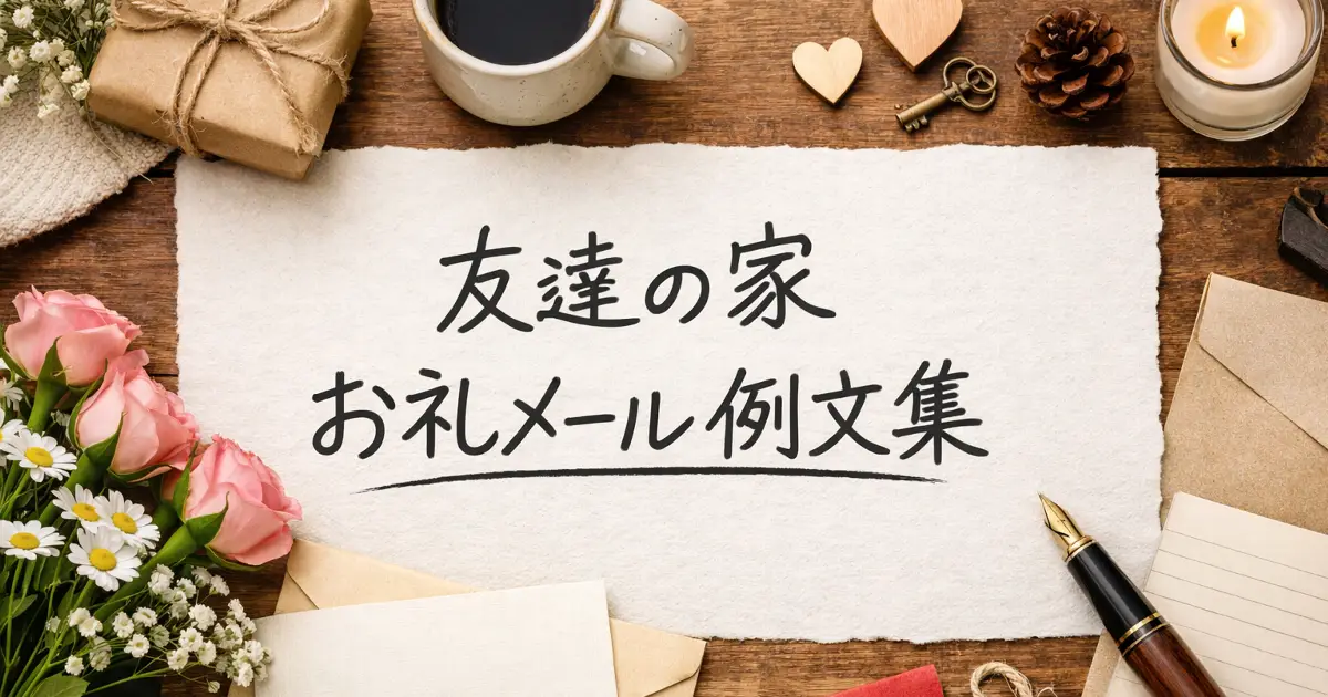 友達の家お礼メール例文集の手書き風タイトルを中央に配置したアイキャッチ画像