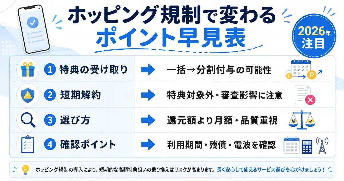 ホッピング規制で変わる携帯乗り換えのポイントを一覧で解説する早見表画像