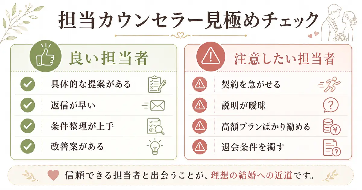 結婚相談所の担当カウンセラーを見極めるためのチェック画像