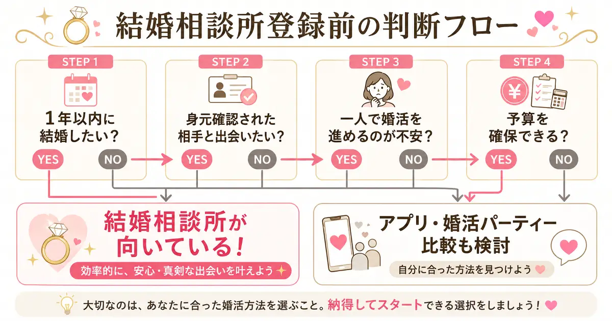 結婚相談所に登録する前に向いているかを判断するフロー図