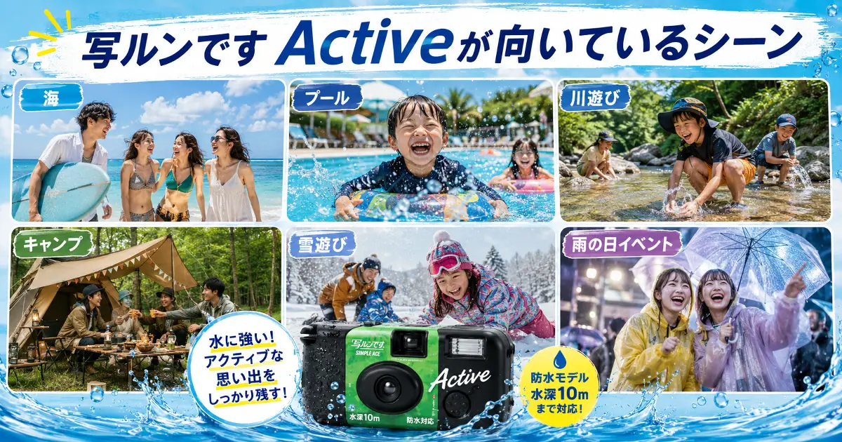 写ルンです Activeが向いている海、プール、川遊び、キャンプ、雪遊び、雨の日イベントの利用シーン画像