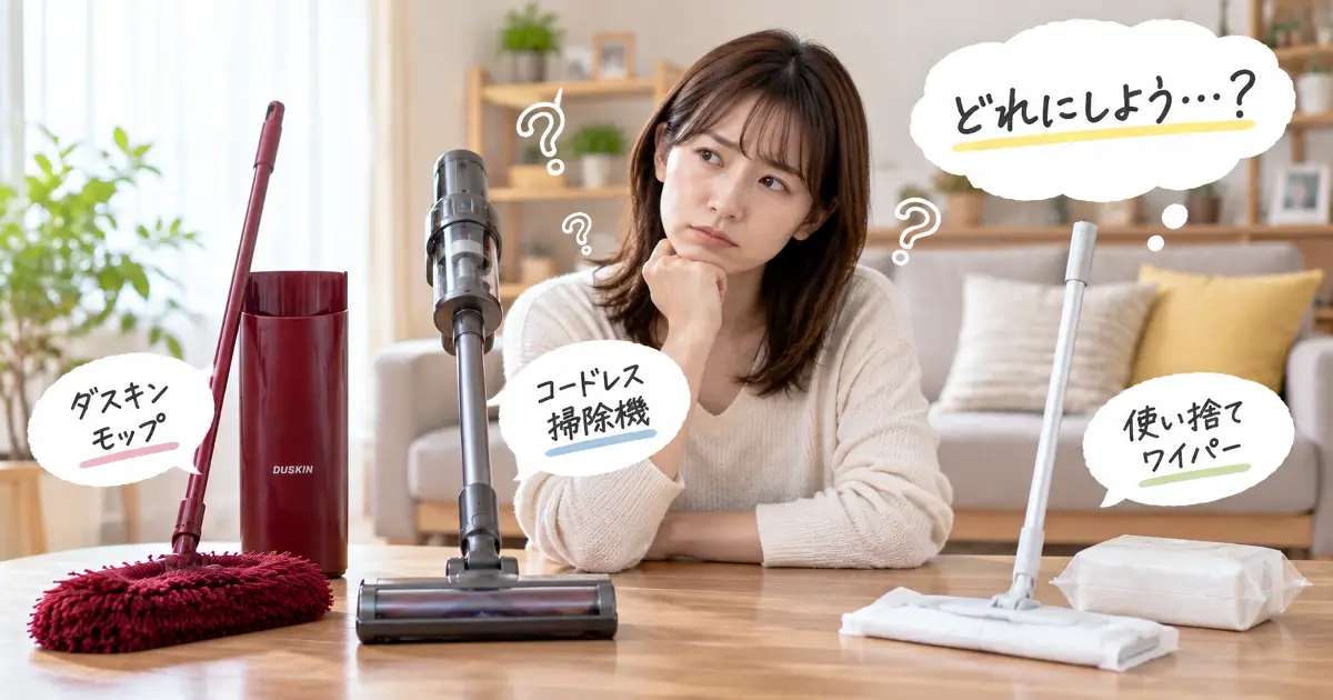 モップとコードレス掃除機と使い捨てワイパーを比較して迷っている人